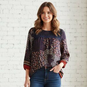 Flying Tomato Multicolor Boho Blouse Sz Medium Botanical Crochet Tunic Pattern